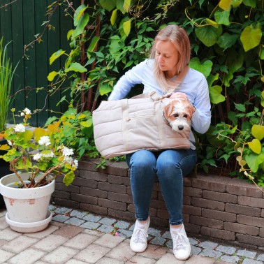 sac transport chien beige